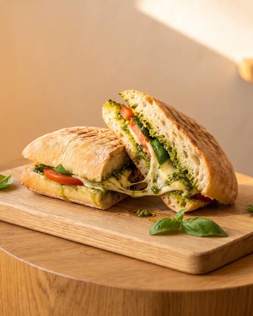 Sandwich mit Mozzarella und Pesto
